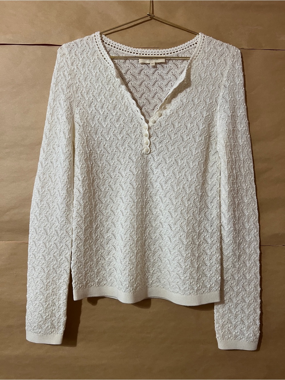 Sezane NWOT Alexa Jumper Merino Wool Sweater Button Crochet Knit Ecru Size XS